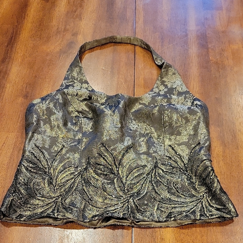 Carmen Marc Valvo Silver Black Embellished Crop Top